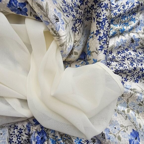 100% Silk Rebecca Taylor Blue & White Floral Dress With Ruffled Size 8 - Picture 7 of 10